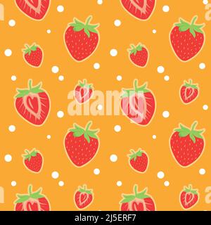 Seamless vector pattern background of strawberries made of simple illustrations. Stock Vector