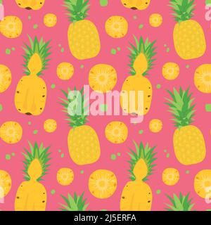 Seamless vector pattern background of pineapples made of simple illustrations. Stock Vector