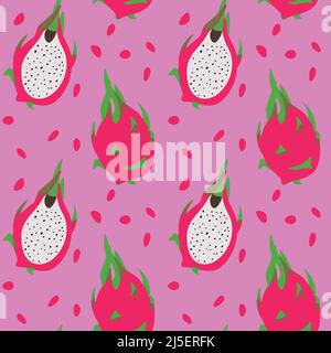 Seamless vector pattern background of dragon fruits made of simple illustrations. Stock Vector