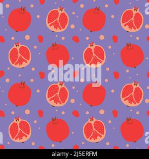 Seamless vector pattern background of pomegranates made of simple illustrations. Stock Vector