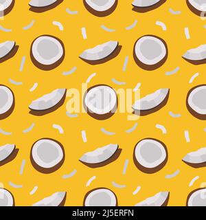 Seamless vector pattern background of coconuts made of simple illustrations. Stock Vector