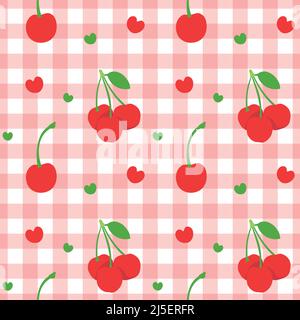 Seamless vector pattern background of cherries made of simple illustrations. Stock Vector