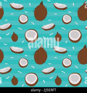 Seamless vector pattern background of coconuts made of simple illustrations. Stock Vector