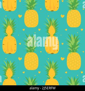 Seamless vector pattern background of pineapples made of simple illustrations. Stock Vector