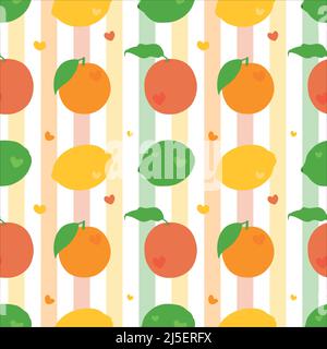Seamless vector pattern background of citrus fruits made of simple illustrations. Stock Vector