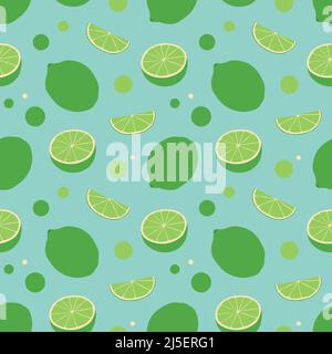 Seamless vector pattern background of limes made of simple illustrations. Stock Vector