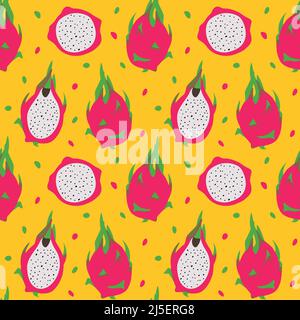 Seamless vector pattern background of dragon fruits made of simple illustrations. Stock Vector