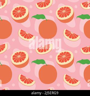 Seamless vector pattern background of grapefruits made of simple illustrations. Stock Vector