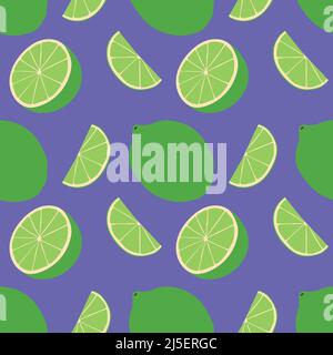 Seamless vector pattern background of limes made of simple illustrations. Stock Vector