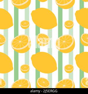 Seamless vector pattern background of lemons made of simple illustrations. Stock Vector