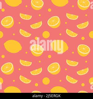 Seamless vector pattern background of lemons made of simple illustrations. Stock Vector