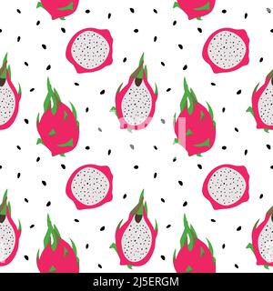 Seamless vector pattern background of dragon fruits made of simple illustrations. Stock Vector