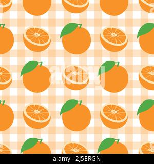 Seamless vector pattern background of oranges made of simple illustrations. Stock Vector