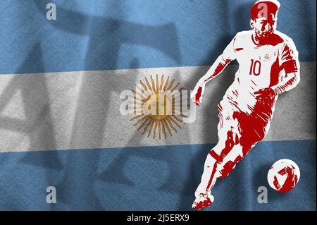 Lionel Messi, the flag of Argentina and the shield of the Argentine Football Association (AFA) Stock Photo