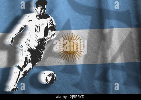 Lionel Messi, the flag of Argentina and the shield of the Argentine Football Association (AFA) Stock Photo