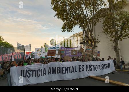 Buenos Aires, Argentina, 22nd April, 2022. On Earth Day, social, environmental and political organizations marched in the City. The main claims were: the wetlands law, the comprehensive plan for energy transition and the promotion of agroecology for food sovereignty. (Credit image: Esteban Osorio/Alamy Live News) Stock Photo