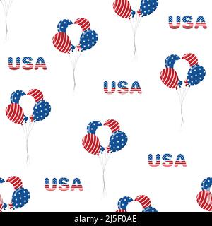 Independence Day of USA. Seamless pattern with balloons. Holiday background for 4th of July celebration. National Freedom Day. Vector illustration in Stock Vector