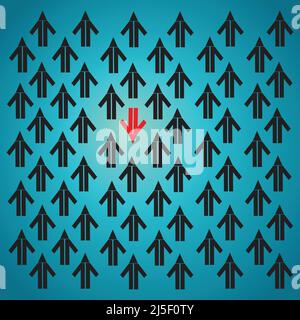Black arrows pointing in the same direction and red arrow pointing in the opposite direction Stock Vector