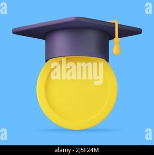 3d Graduation cap icon. Stock Vector