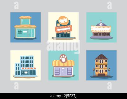 city places and market Stock Vector