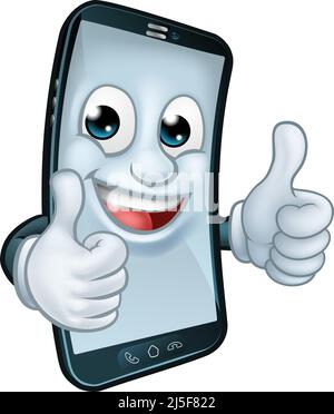 Mobile Phone Thumbs Up Cartoon Mascot Stock Vector