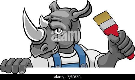 Rhino Painter Decorator Holding Paintbrush Stock Vector