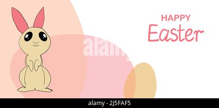 Easter background with eggs, rabbit. Happy Easter banner. Template design for greeting card, postcard, header for website, wallpaper, poster. Holiday Stock Vector