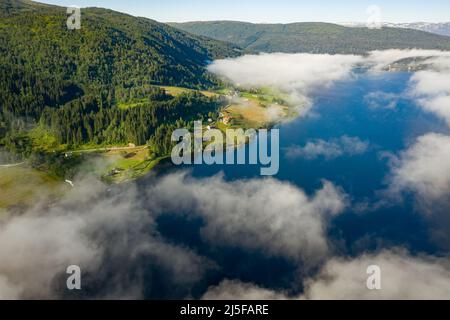 Aerial Beautiful Nature Norway over the clouds. Stock Photo
