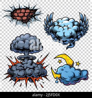 Vector set of color comics icons. Comic book set Stock Vector