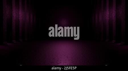 Sci Fi Modern Elegant Futuristic Cyber Neon Led Studio Big Panel Lights Blue Purple Glowing Lights On Dark Empty Grunge Concrete Room Background Stage Stock Photo