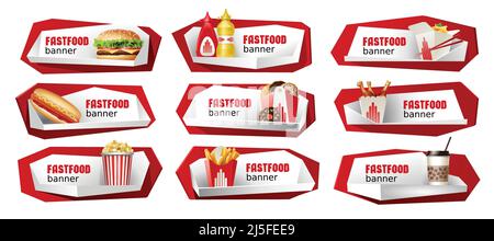 Set of fast food vector banners, headers. Stock Vector