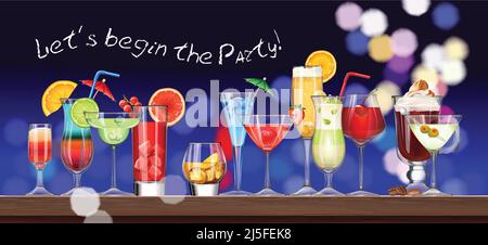 Vector set of stemware and glasses with cocktail Stock Vector