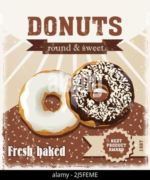 Vector illustration poster with donuts painted in vintage style Stock Vector