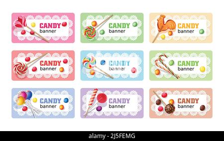 Set of sweet lollipop vector banners, headers. Stock Vector