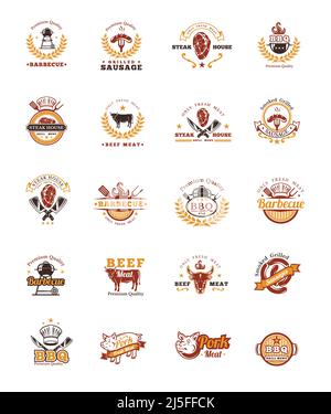 Vector party set of emblems, badges, stickers or banners. Design elements in  vintage style. Black icons and logo isolated on white background Stock  Vector Image & Art - Alamy