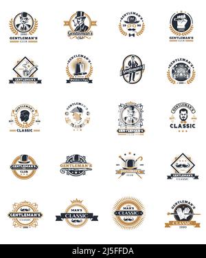 Set of vector vintage gentleman emblems, labels, icons, signage and design elements. Stock Vector