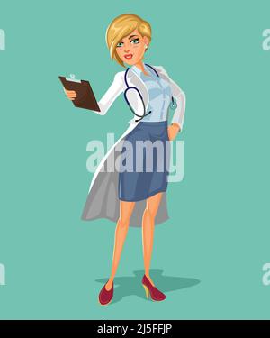 Vector 3d doctor woman holding clipboard in hand Stock Vector