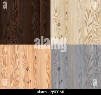 Set of vector wooden texture with natural pattern of different colors. Realistic style Stock Vector