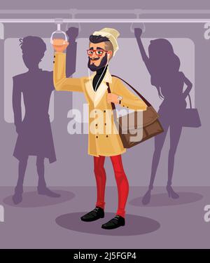 Vector illustration of a fashionable guy in a public transport Stock Vector