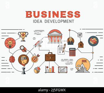 Flat style thin line art design. Set of vector icons and elements of application development, project development. The modern concept of a business Stock Vector