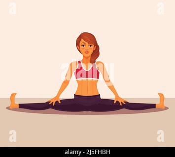 Vector illustration of yoga girl doing the splits. Upavistha Konasana exercise. Stock Vector