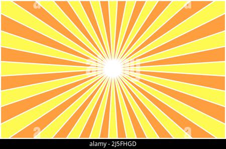 abstract orange yellow sun rays, retro styled sun burst pattern texture background, illustration, line art Stock Photo