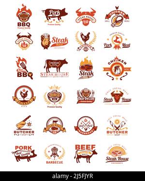 Vector party set of emblems, badges, stickers or banners. Design elements in  vintage style. Black icons and logo isolated on white background Stock  Vector Image & Art - Alamy