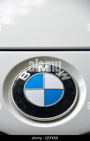 BMW chrome metal logo, luxury car in Istanbul city, August 15 2015 Istanbul Pendik Turkey used car market Stock Photo