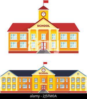 Set of classical school building isolated on white background. Vector illustration. Stock Vector