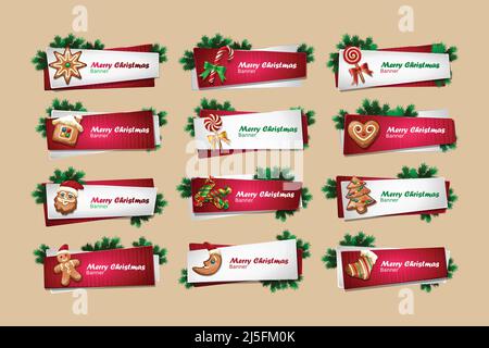 Set of vector banners, headers with a pattern of Christmas sweets Stock Vector