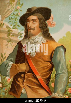 Charles I (1600-1649). King of England and Scotland (1625-1649). Portrait. Chromolithography. Historia Universal, by César Cantú. Volume VIII. Published in Barcelona, 1886.