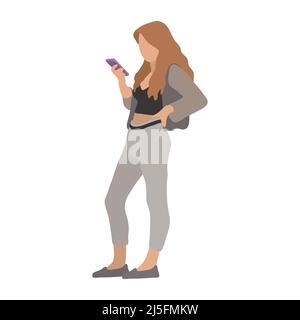 Young girl use phones. Chatting and texting on smartphones. Vector illustration Stock Vector