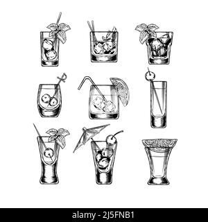 Set of vector illustration of stemware. Glasses for alcohol Stock Vector