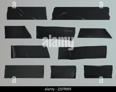 Vector illustration in a realistic style set of different slices of a adhesive tape with shadow and wrinkles isolated on a gray Stock Vector
